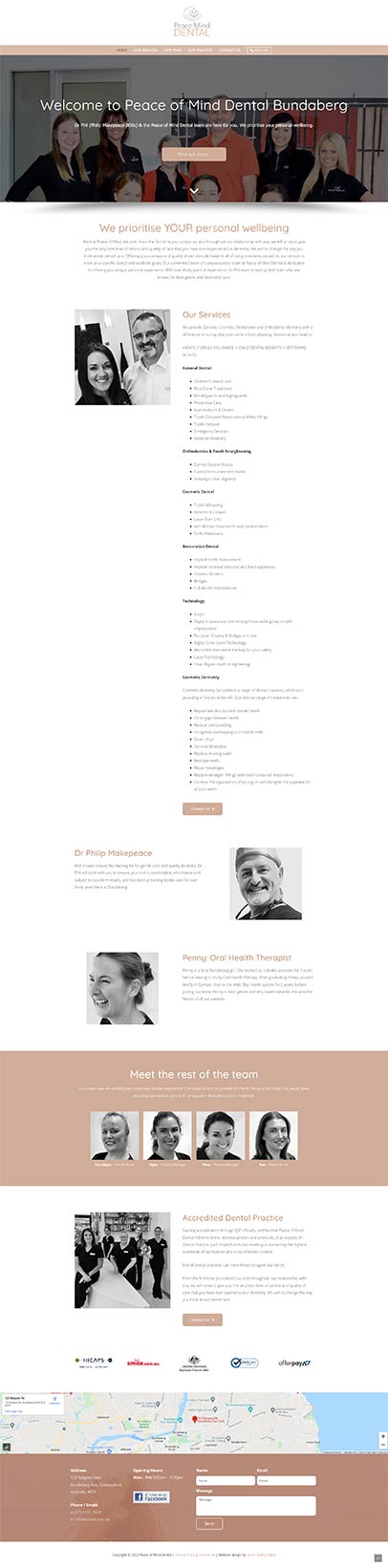 Peace of Mind Dental Bundaberg - website design